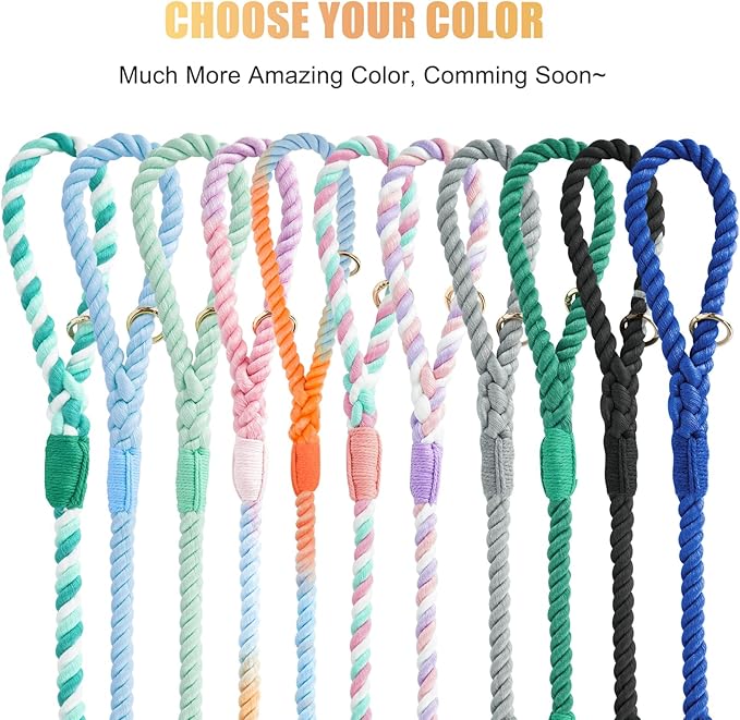 Dog Leash 5 FT Handmade Braided Cotton Rope Leashes for Small Medium and Large Dogs, New Golden Heavy Duty Metal Clasp, Grey