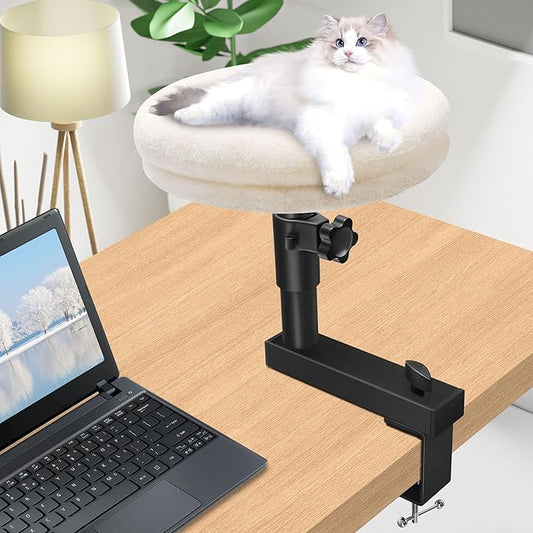Cat Desk Bed 360° Rotating Cat Bed Desk, Solid Wood Perch, Removable Cushion, Adjustable Clamp for Office & Living Room