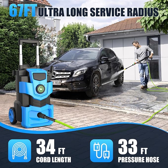 Pressure Washer 5000PSI Adjustable Pressure Power Washers Powered with 33ft Hose, 4 Nozzle and Foam Cannon, Powerwashers Cleaner Machine for Home, Cars, Blue