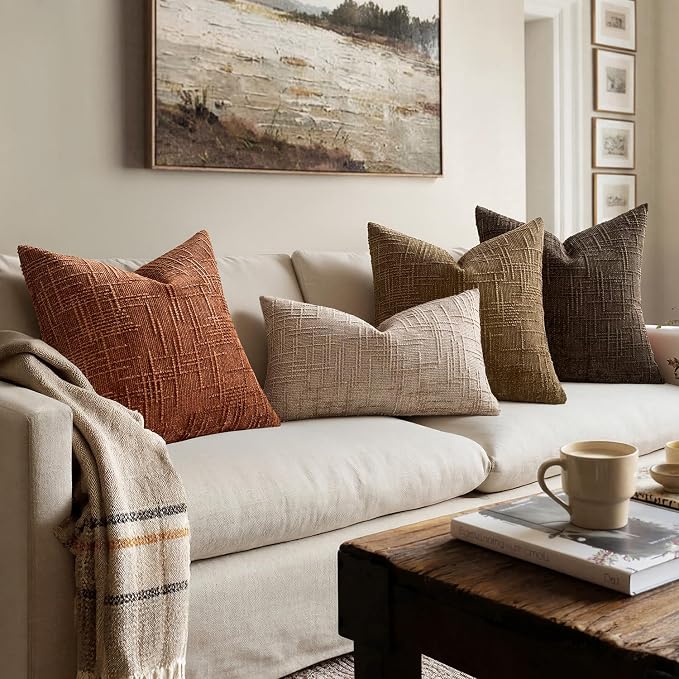 MIULEE Chenille Textured Fall Throw Pillow Covers Burnt Orange 16x16 | Set of 2, Slubby Decorative Pillows, Boho Farmhouse Home Decor, Modern Neutral Cushion Covers for Couch Sofa Bed Living Room