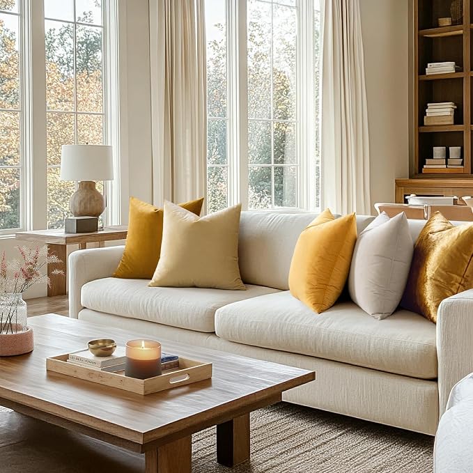 MIULEE Velvet Throw Pillow Covers 16x16 Inch Pack of 2 Mustard Yellow | Soft Solid Small Decorative Pillow Covers, Modern Luxury Home Decor, for Couch Chair Sofa Bedroom Livingroom Car