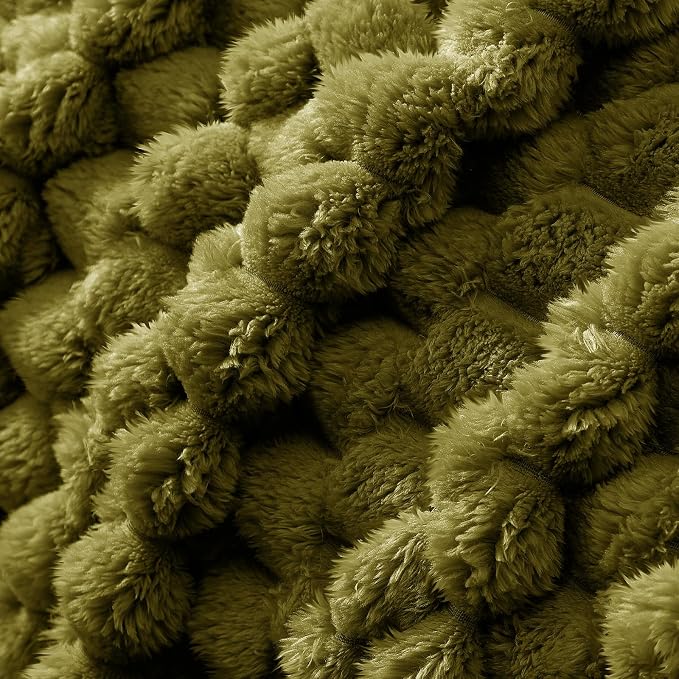 Whale Flotilla Soft Fleece King Size Bed Blanket 3D Jacquard, Olive Green | Lightweight Breathable Coverlet Bedspread for All Seasons, Super Cozy Plush Fluffy Fuzzy Decorative Blanket for Bed, 90"x104"