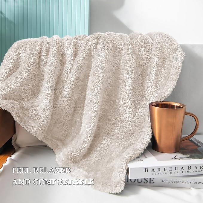 Exclusivo Mezcla Fuzzy Plush Fleece Bed Blanket Twin XL Size, Beige | 90x66 Inches, Super Soft and Cozy Bed Blanket, Fluffy Blanket for Bed, College Dorm Room Essentials, All Season