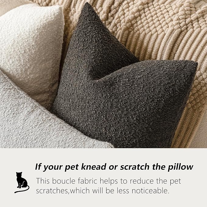 Foindtower Set of 2, Decorative Textured Boucle Throw Pillow Covers Accent Solid Pillow Cases Neutral Soft Cozy Couch Cushion Case for Chair Sofa Bedroom Living Room Home Decor 16 x 16 Inch Dark Brown