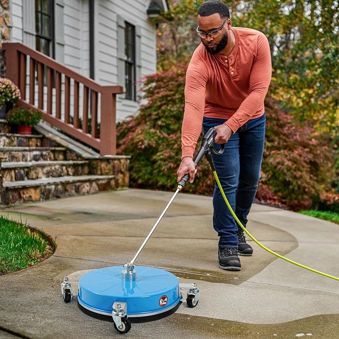 14" Pressure Washer Surface Cleaner with 4 Wheels, Coated Blue Stainless Steel Power Washer Surface Cleaner for Driveway Sidewalk Patio, 1/4" Quick Connector, 2 Extension Wand, 4000 PSI