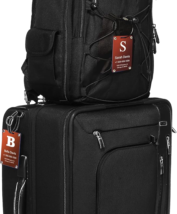 Luggage Tags for Suitcases 4 Pack: Personalized Luggage Tags for Backpacks & Bags Tags with Coustomizable Texts (Orange)