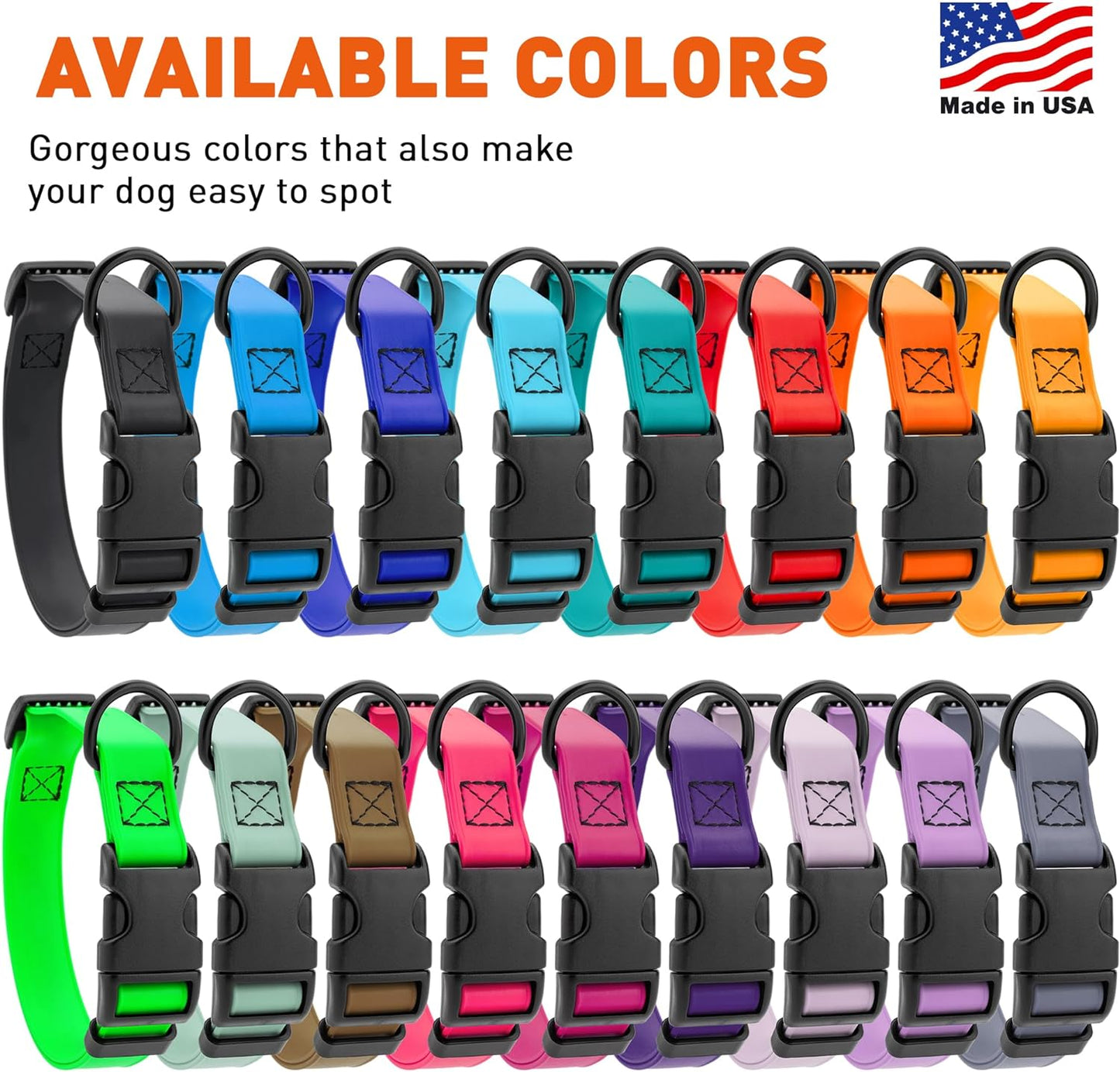 Dogline Biothane Waterproof Dog Collar with Quick Release Buckle Strong Coated Nylon Webbing with Odor- Proof for Easy Care Easy to Clean Fits Small Medium Large Dogs, Tangerine Orange 5/8" W 9-14" L