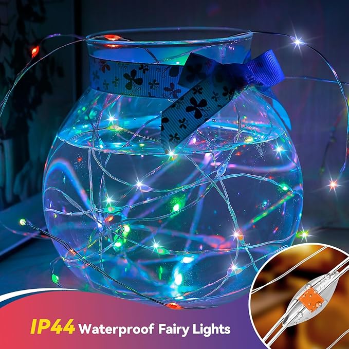 LitHome 2 Pack Multicolor Fairy Lights Battery Operated, 20 FT 60 LED Twinkle Lights Battery Operated 2 Modes, Waterproof Led Fairy String Light for Indoor Outdoor Christmas Wedding Bedroom Decor
