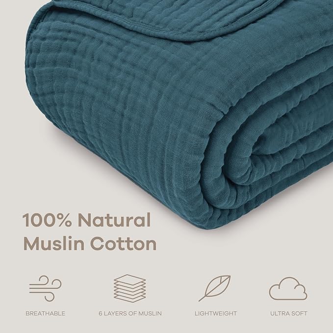 Comfy Cubs Adult Muslin Blanket 90x90” Queen Swaddle Blankets, Neptune | 6 Layer Soft, Breathable & Lightweight Muslin Adult Blanket - Machine Washable & Designed in the US Bedding for All Seasons