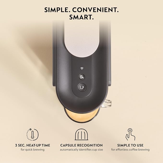 Nespresso Vertuo Up Coffee & Espresso Maker by De'Longhi, Grey | Graphite color coffee machine with 3 second start, 47 oz. multi-position water tank, iced coffee mode and app customization.