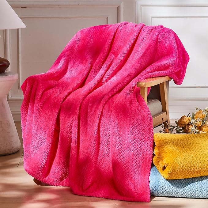 NEWCOSPLAY Fleece Leaves Pattern Twin Blanket, Dark Rose Red, 60"x80" | Super Soft Throw Blanket, Lightweight Cozy Bed Sofa Blanket, Premium Silky Flannel Fleece, Travel Blanket for All Season Use
