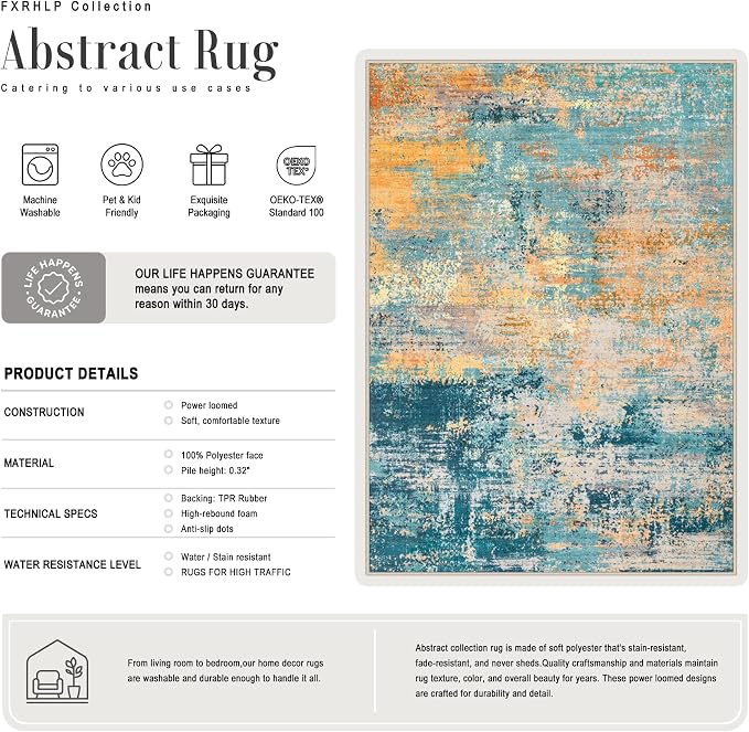 Washable Area Rug 3x5 Entryway Rug: Washable Modern Abstract Soft Thin Rug Indoor Floor No Slip Carpet for Bedroom Dining Room Farmhouse Nursery Home Office - Rosy Haze