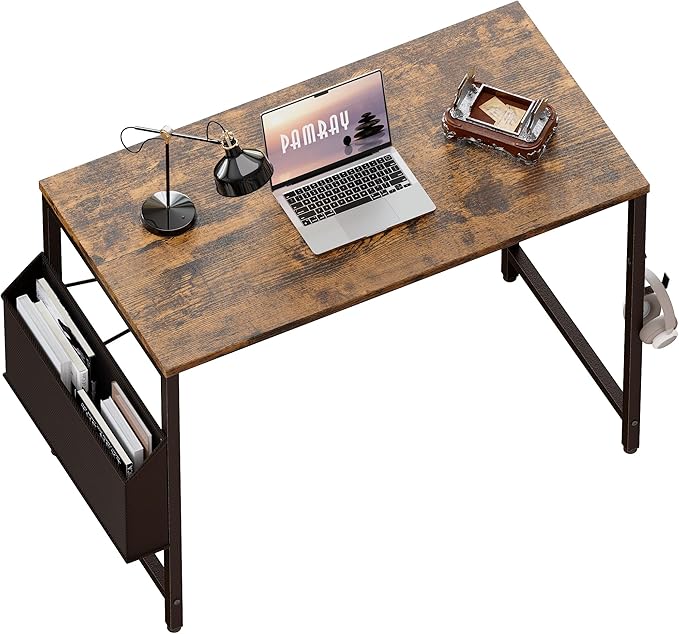 Pamray 32 Inch Computer Desk for Small Spaces with Storage Bag, Home Office Work Desk with Headphone Hook, Small Office Desk Study Writing Table