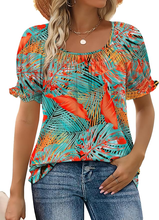 WIHOLL Womens Short Sleeve Square Neck Summer Tops Dressy Casual Blouses Trendy Clothes 2026
