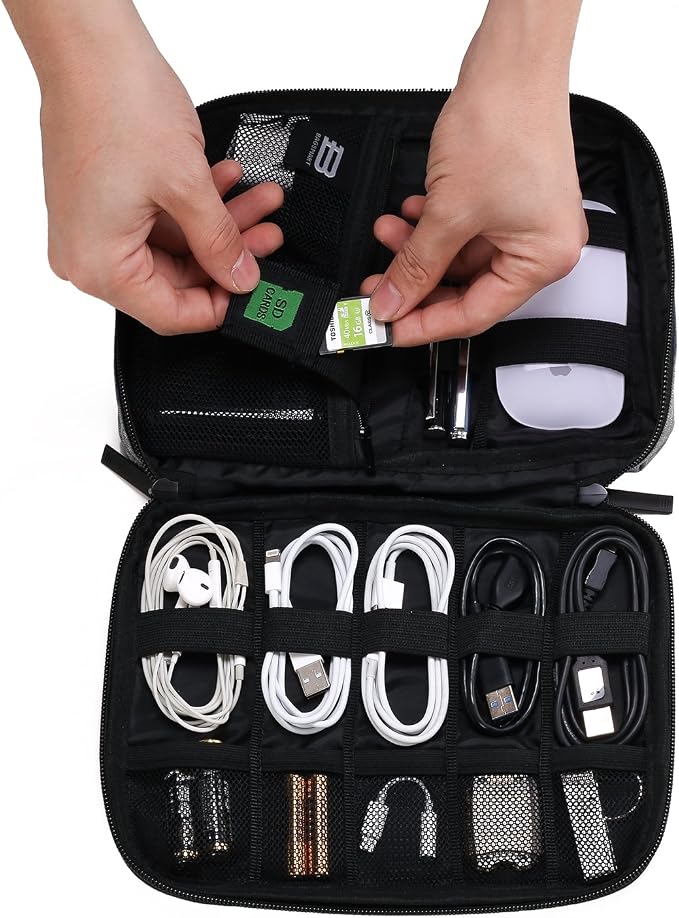 BAGSMART Electronics Organizer Travel Case, Small Cord Bag for Travel Essentials, Tech bag for Men Women, Cable Organizer for Phone, SD Card, Grey