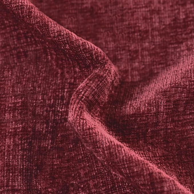 CaliTime Decorative Couch Throw Pillow Covers 18 X 18 Inches Burgundy | Pack of 2, Cozy Chenille Cushion Cases, with Pom Poms for Sofa Bed Living Room Farmhouse Home