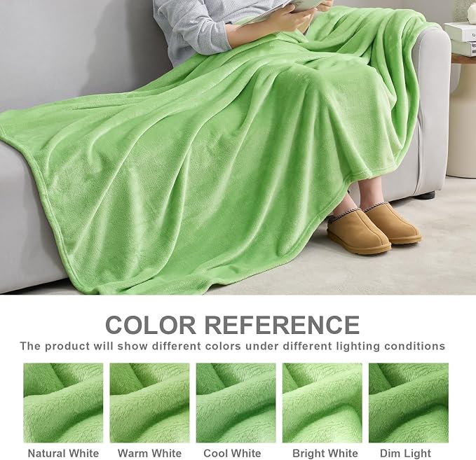 Hansleep Twin Grass Green Fleece Blanket, Soft Flannel Bed Blanket | Fuzzy Cozy Blanket 60x80 Inches, Multi-use for Bed, Sofa, Couch, Travel, Camping, All Season Warm Lightweight Cover