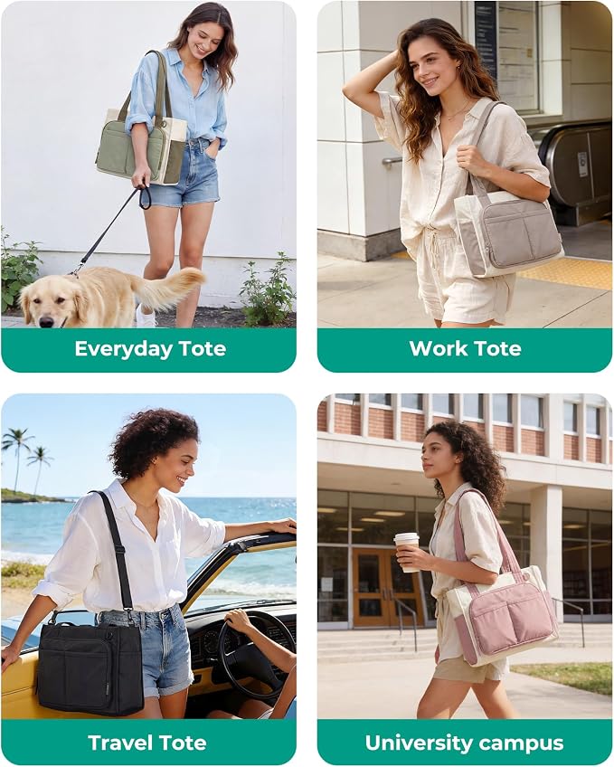 BAGSMART Small Tote Bag for Women, 13'' Laptop Canvas Work Bag with Zipper | 30oz/40oz Tumble & 11 Pockets Travel Tote, Teachers/Nurses, Lightweight Canvas or Water-Resistant Puffer Taslon Crossbody Bag
