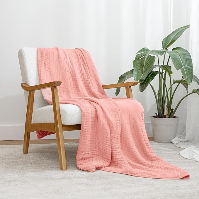 Comfy Cubs Adult Muslin Blanket 50x60” Throw Swaddle Blankets, Bold Blush | 6 Layer Soft, Breathable & Lightweight Muslin Adult Blanket - Machine Washable & Designed in the US Bedding for All Seasons