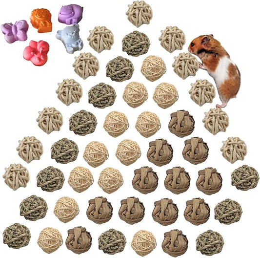 48PCS Rabbit Grass Balls 1.96in Guinea Pig Balls Small Animal Activity Enrichment Toy for Bunny Chinchilla Hamster Gerbil Grinding Playing