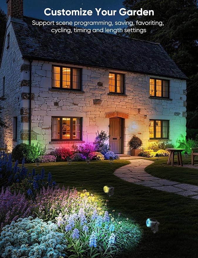 APPECK Landscape Lighting, RGBW Spotlights with APP Control,4 Pack | Color Changing Low Voltage ,IP65 Waterproof Outdoor Landscape Lights for Garden Yard Outside Decoration