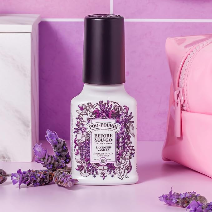 Poo-Pourri Before-You-Go 8oz Air & Toilet Freshener Lavender Vanilla Spray – Instantly Works to Trap Bathroom Odor – Plant Based Ingredients & Essential Oils – with Lavender, Vanilla & Citrus