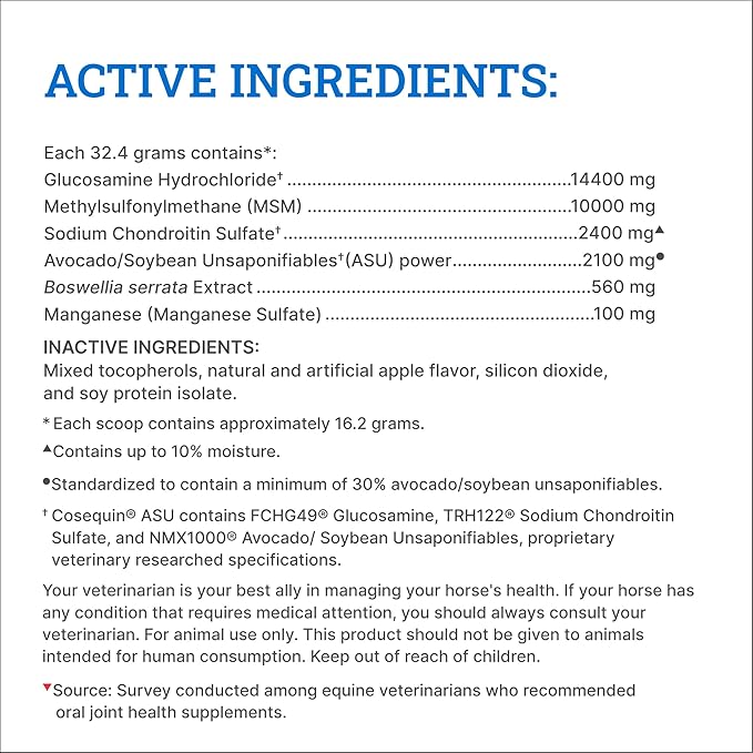 Nutramax Cosequin ASU Joint Health Supplement for Horses - Powder with Glucosamine, Chondroitin, ASU, and MSM, 1320 Grams