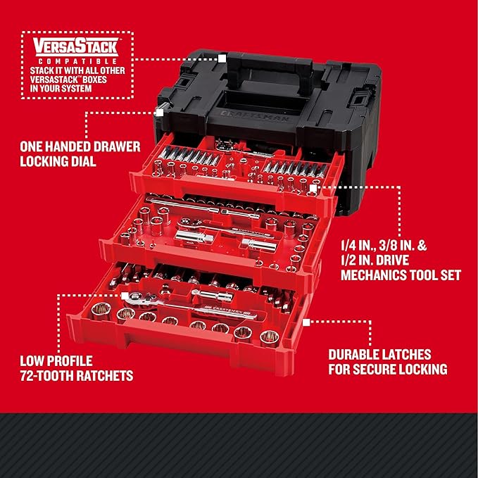 Craftsman 262-Piece Mechanic Tool Set with 3-Drawer VERSASTACK Box, SAE and Metric Socket Set, Car and Motorcycle Tool Kit with Combination Wrenches and Spark Plug Sockets (CMMT45309)