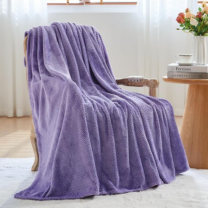 NEWCOSPLAY Fleece Leaves Pattern Throw Blanket, Lavender, 50"x60" | Super Soft Throw Blanket, Lightweight Cozy Bed Sofa Blanket, Premium Silky Flannel Fleece, Travel Blanket for All Season Use