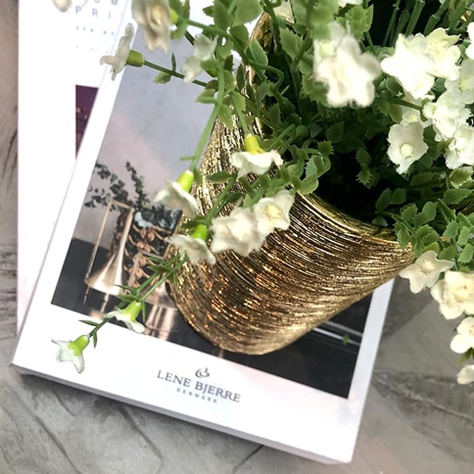 WGV Ceramic Cylinder Vase Width 4" Height 6" Elegant Unique Modern Matte Floral Container Planter Pot Centerpiece for Event Party Wedding Office Home Decor, Gold Textured 1 Piece