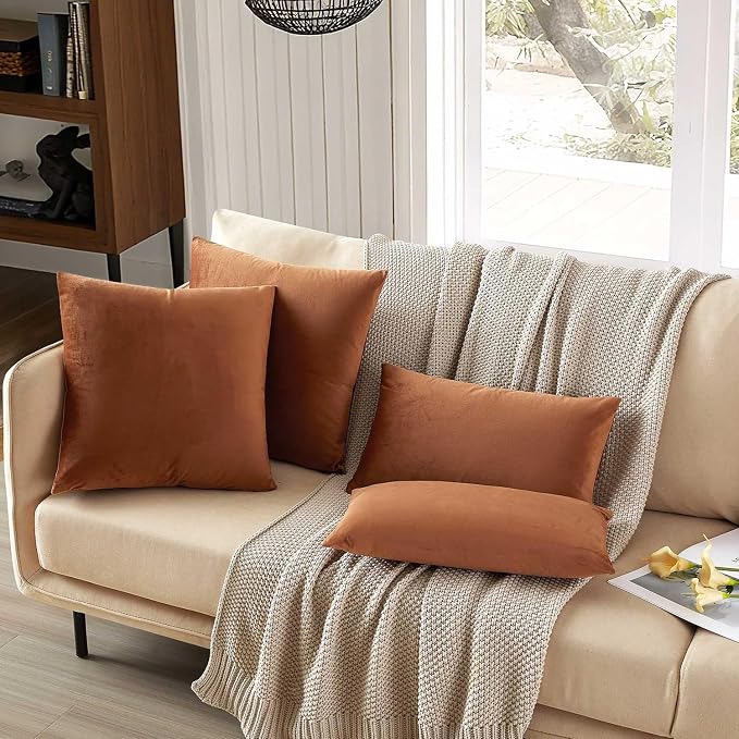 22x22 Decorative Velvet Throw Pillow Covers Set of 2 for Couch,Mocha Mousse | Soft Cushion Cases with Invisible Zipper for Modern Sofa Bed Living Room Bedroom Home Decor