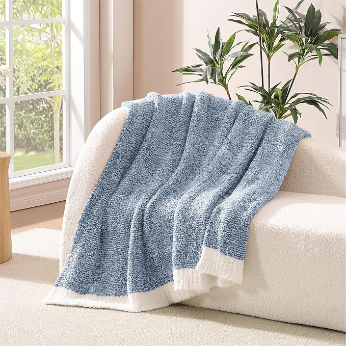 Soft Throw Blanket for Couch-Cozy Reversible Knitted Blankets | Lightweight Warm Fluffy Decor for Women, Mom, Her & Girls, Sofa, Chair, Bed, 50x70in, Cationic Dyeing Blue