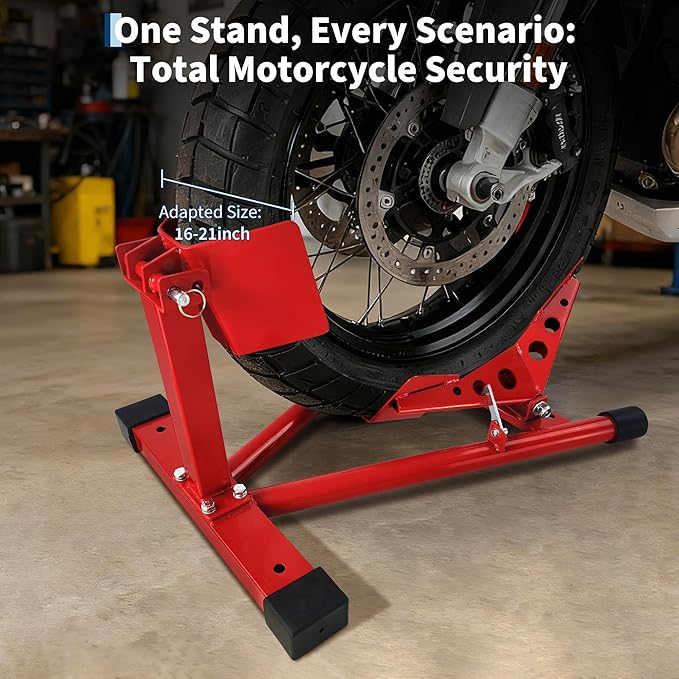 Garvee Universal Wheel Chock & Motorcycle Stand Heavy Duty 1500Lb Capacity Adjustable Motorcycle Wheel Chock 16''-21'' for Trailers, Cruiser, Sport and Dirt Bikes, Ideal Garage and Transport Solution