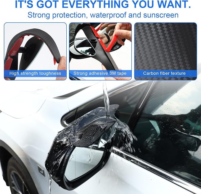 LivTee Blind Spot Mirror with Side Mirror Rain Guard, Carbon Fiber 2-in-1 Side Mirror Covers Kit with Wide Angle Adjustable Stick for Cars SUV and Trucks, Pack of 2