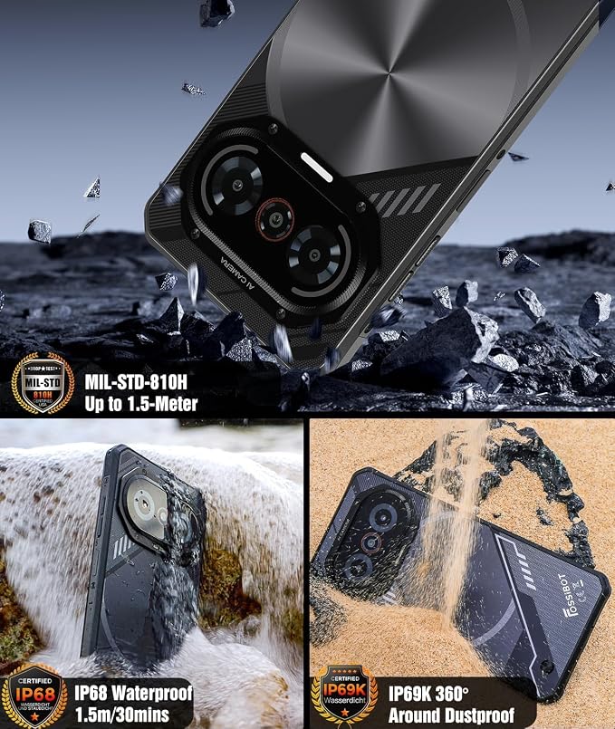 FOSSIBOT F114 28GB+256GB Rugged Phone-120Hz+6.67" Gorilla Glass, Slim 10.8mm Cell Phone Unlocked, Android 15 Waterproof Smartphone, 50MP AI Camera, 5000mAh Dual SIM 4G T-Mobile/NFC/IP68/IP69K(2026)