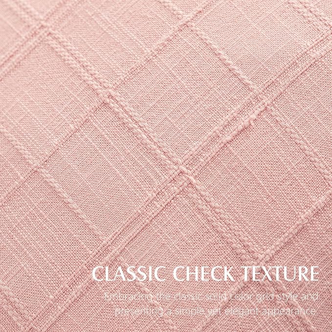 Foindtower Set of 2 Decorative Linen Check Throw Pillow Covers Neutral Farmhouse Lumbar Cushion Covers Modern Boho Accent Home Decor for Sofa Chair Couch Bedroom Living Room,12×24 Inch,Light Pink