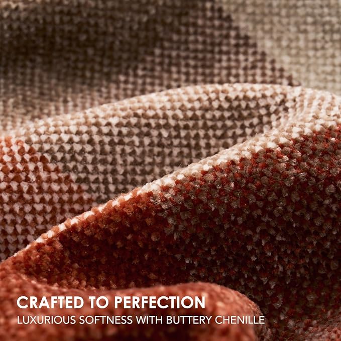 Plaid Chenille Fall Throw Blanket, 50"x60", Harvest Orange Plaid | Super Soft Knit Throw with Tassels, Cozy, Decorative Rustic Farmhouse Decor for Autumn, Ideal for Couch Bed Sofa Gift