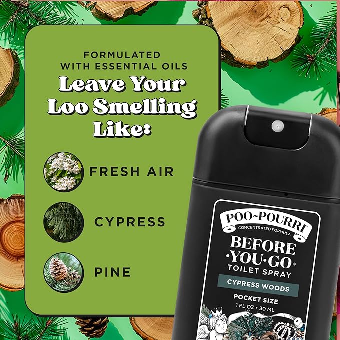 Poo-Pourri Cypress Woods Pocket Sprayer Before-You-Go Toilet Spray - Instantly Trap Bathroom Odor - Plant Based Ingredients & Essential Oils - No synthetic fragrance - Cypress, Pine, Fresh Air Scent