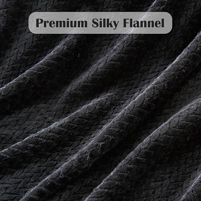 NEWCOSPLAY Fleece Leaves Pattern Throw Blanket, Black, 50"x60" | Super Soft Throw Blanket, Lightweight Cozy Bed Sofa Blanket, Premium Silky Flannel Fleece, Travel Blanket for All Season Use