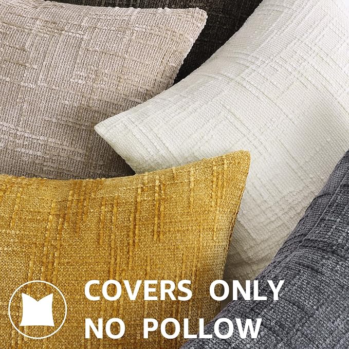 decorUhome Textured Chenille Throw Pillow Covers 16x16 Set of 2 Cream White | Fall Modern Farmhouse Soft Cozy Slubby Couch Pillow Cases Boho Decorative Pillow Cases for Bed Sofa Living Room Home Decor