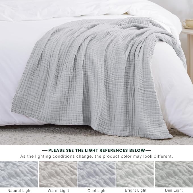 Love's cabin 100% Cotton Muslin Blanket, 6 Layer Lightweight Breathable Gauze Twin Size Blanket 60 x 80 Inches, Soft Summer Blanket for Bed or Couch, Light Grey