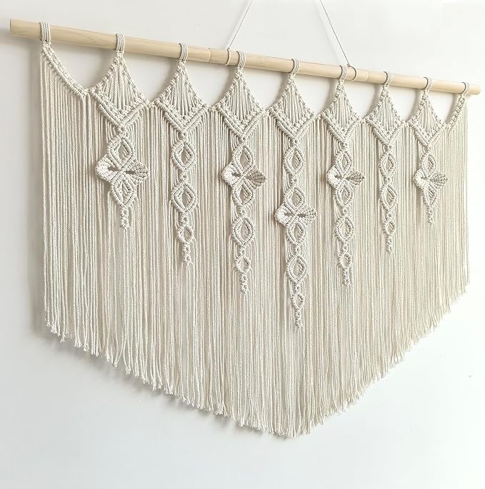 Achart Macrame Wall Hanging Large- Boho Wall Decor- large wall art- Wall Decor Living Room- Macrame Tapestry Boho Decor for Bedroom (Beige-Flower)