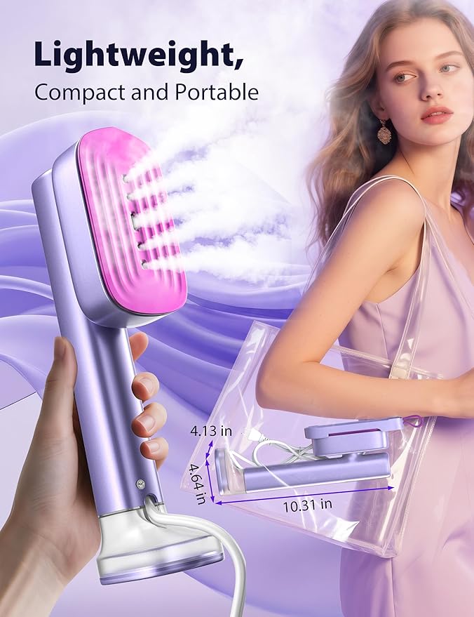 Sundu Steamer for Clothes,15s Fast Heat-up Handheld Garment Steamer,35mins Runtime & 180ml Large Tank,25g/min Steam,Ceramic Panel,Stands on Desk,Wrinkle Remover for Travel, Home, Office(Purple)