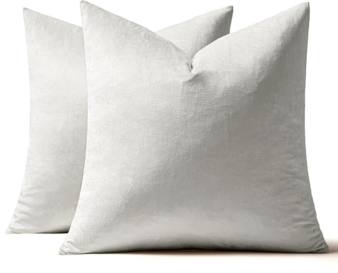 MIULEE Velvet Throw Pillow Covers 22x22 Inch Pack of 2 Greyish White | Soft Solid Decorative Pillow Covers, Modern Luxury Home Decor, for Couch Chair Sofa Bedroom Livingroom