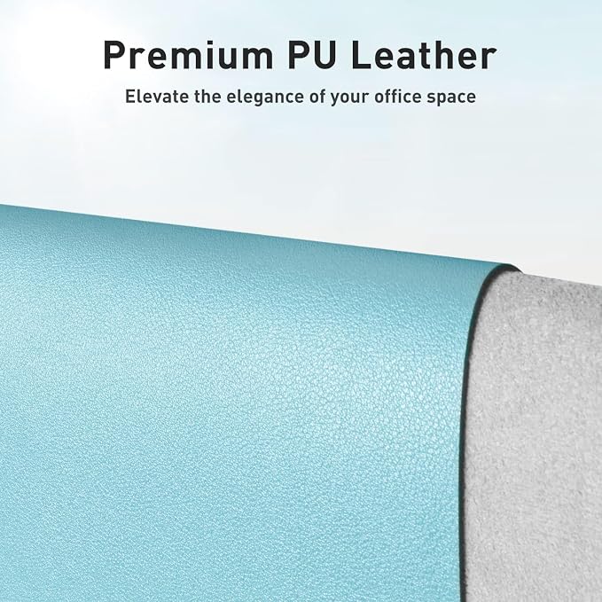 Aothia Large PU Leather Desk Pad Protector – Non-Slip Mouse Pad & Writing Mat for Office/Home, Waterproof, Easy to Clean(36" x 17", Blue Topaz)