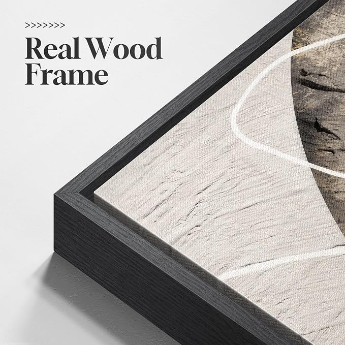 Large Framed Neutral Abstract Wall Art for Living Room, 3 Piece Modern Canvas Prints Paintings Artwork for Walls, Black and Beige Pictures for Living Room Hallway Stair Office Wall Decor 24x36 Inch