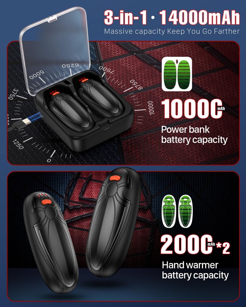 Tenvolti Hand Warmers Rechargerable 2 Pack - 14000mAh Electric AI Handwarmers with Charging Case, Magnetic 2 in 1 Pocket Heater, Gifts for Women/Men/Golf/Hunting/Travel/Camping Accessories