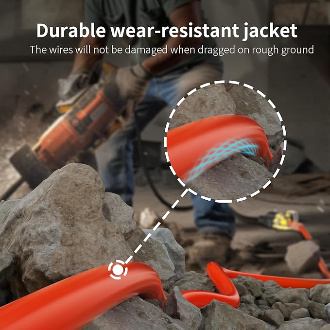 HUANCHAIN 12/3 Gauge 150 ft Outdoor Extension Cord Waterproof Heavy Duty with Lighted end, Flexible Cold-Resistant 3 Prong Electric Cord Outside, 15Amp 1875W 12AWG SJTW, Orange, ETL