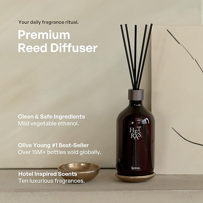 hetras. Premium Reed Diffuser: 16.9oz (500 ml) Large Capacity | Hotel Wood Scent | Fragrance Oil Diffuser Sticks for Home Office Bathroom Decor - Gifts for Loved one