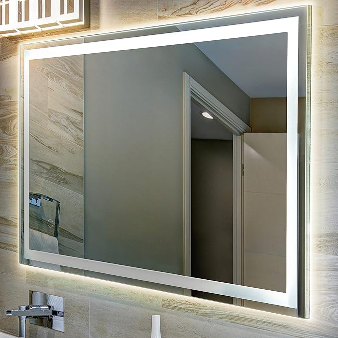 JONATHAN Y MIR100A-3648 Pax 36 in. W x 48 in. H Large Rectangular Frameless Antifog Front/Back-Lit Wall Bathroom Vanity Mirror with Smart Touch